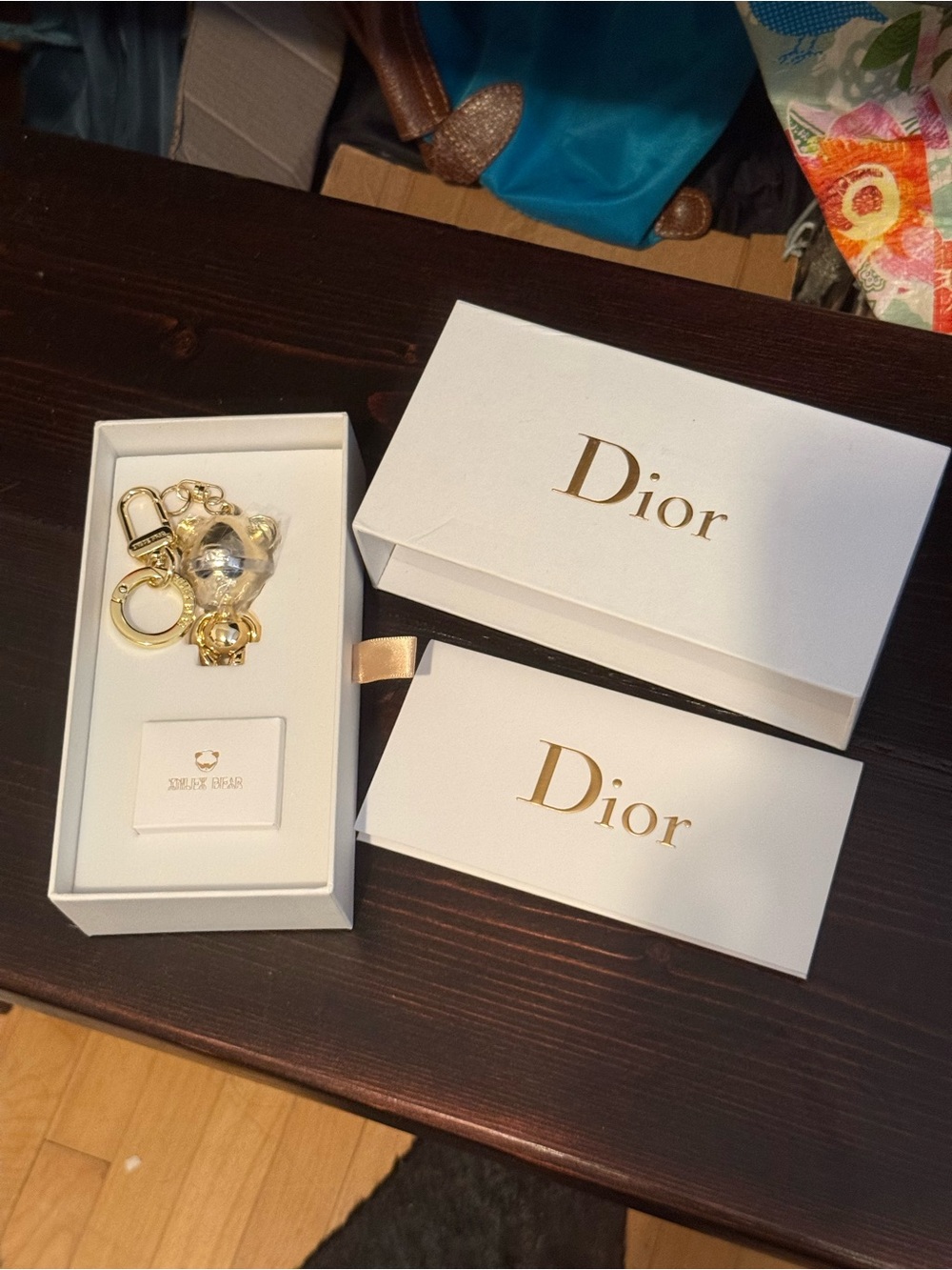 Dior White & Gold Keychain Charm with Box